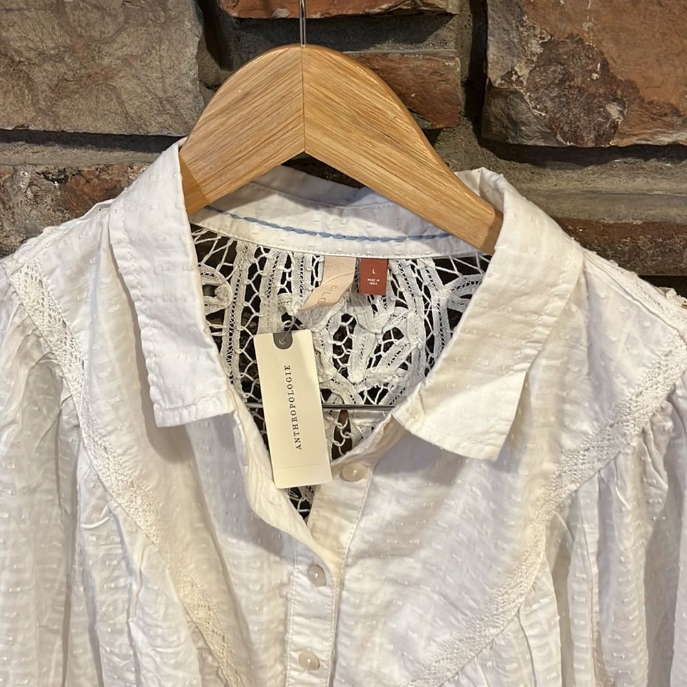 Anthropologie x Pilcro Swiss Dot and Lace Button Up Blouse - Picture 2 of 8